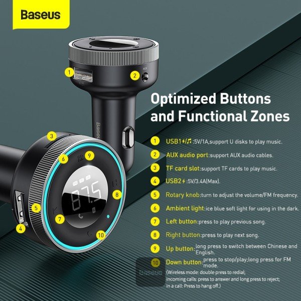MP3 me Bluetooth dhe Karikues Makinë Baseus Enjoy (Wireless 5.0+5V/3.4A) - Image 3