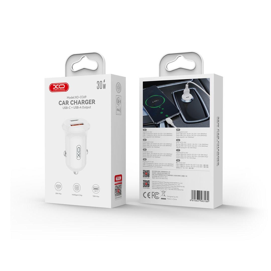 Karikues Makine i Shpejtë XO CC69 Mini Smart (30W PD+QC) - I Bardhë - Image 2