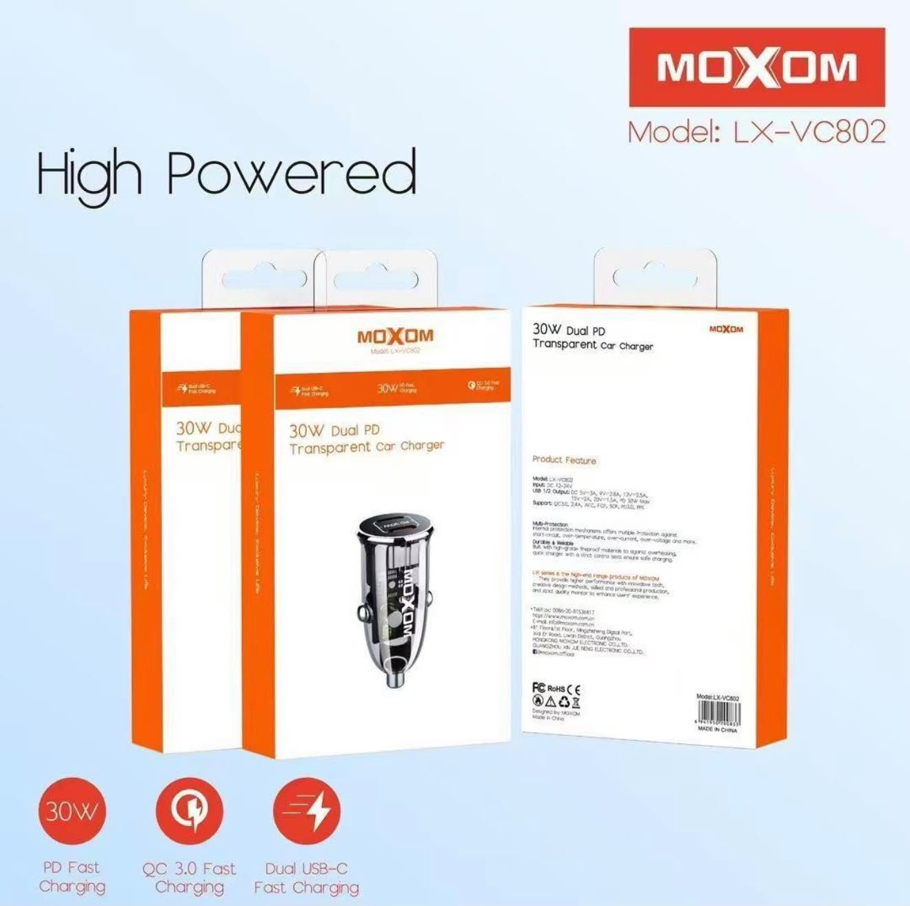Karikues Makine i Shpejtë MOXOM LX-VC802 (30W Dual PD) - Transparent - Image 2