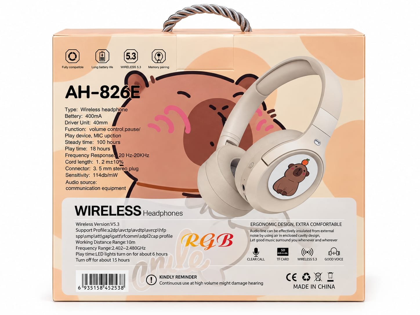 Kufje Wireless për Fëmijë AH-826E RGB - Image 2