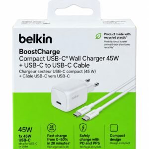 Karikues Komplet Belkin BoostCharge – Kokë Karikimi 20W / 45W USB-C + Kabllo USB-C në USB-C